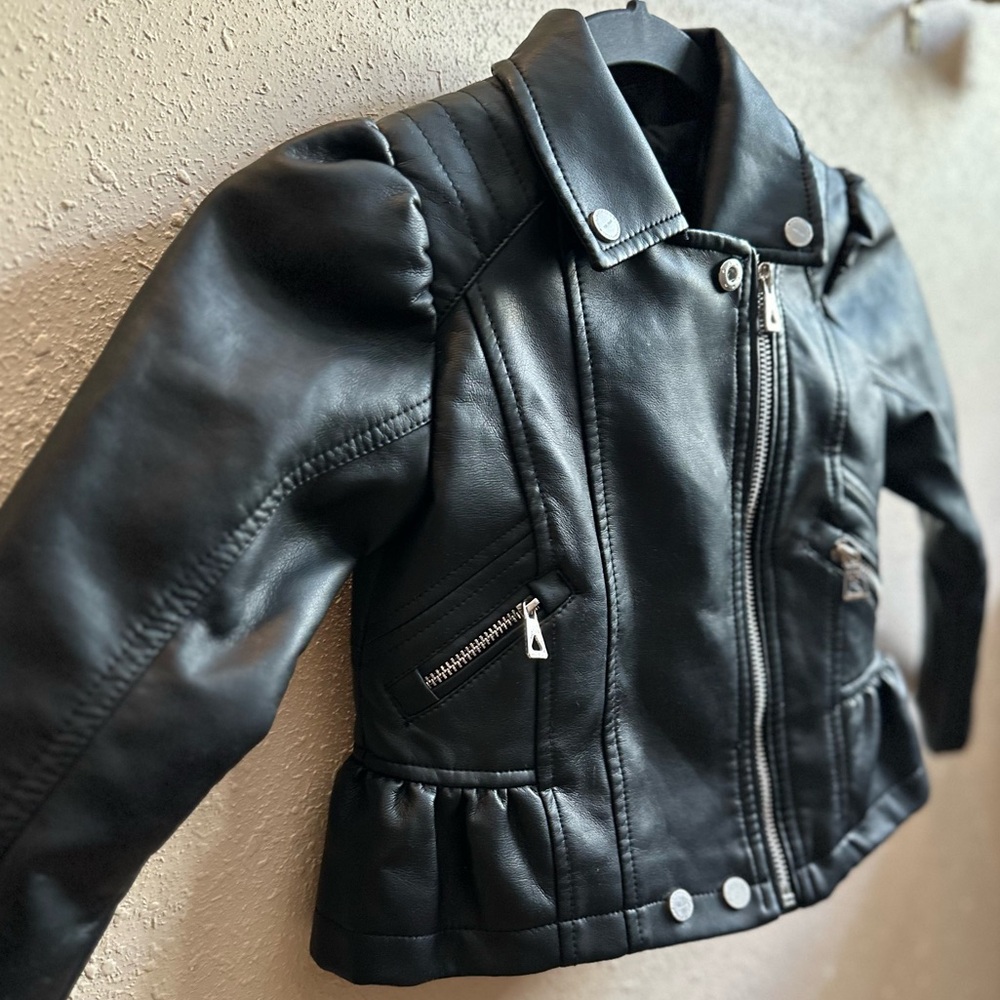 Urban Republic Girls 4T Faux Leather Moto Jacket Peplum Ruffle